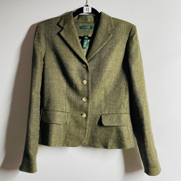 Lauren Ralph Lauren Jackets & Blazers - Lauren Ralph Lauren Olive Green Herringbone Wool Blazer